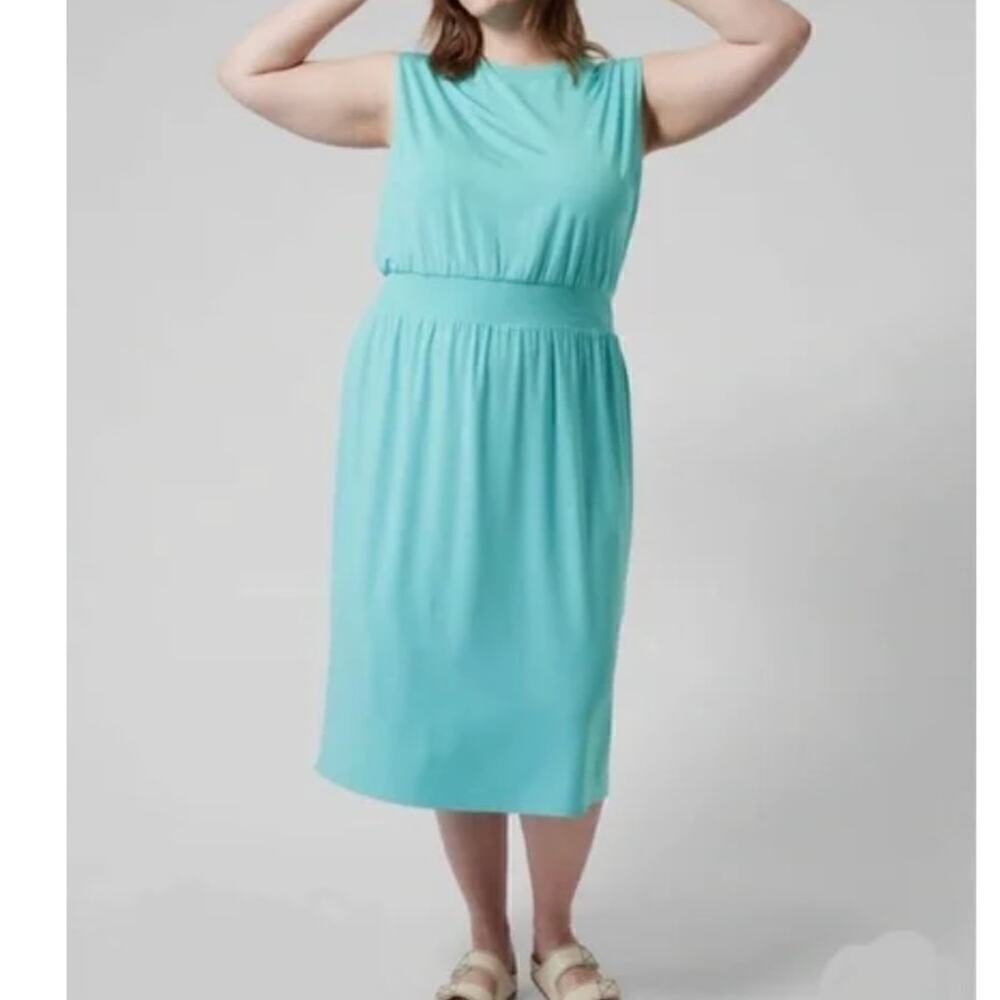 NWT Athleta Santorini Cinch Dress Gulf Green Midi Back Slit • Size 3X ⬇️